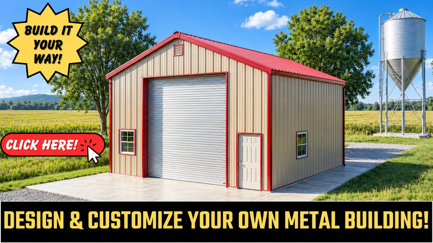 Custom metal building advertisement — design and customize your own metal building